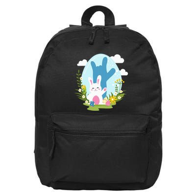 Asl Easter Bunny Reflection I Love You Hand Sign Language 16 in Basic Backpack