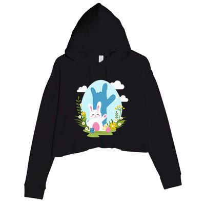 Asl Easter Bunny Reflection I Love You Hand Sign Language Crop Fleece Hoodie