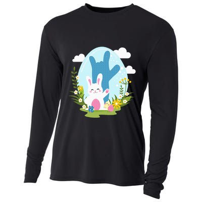 Asl Easter Bunny Reflection I Love You Hand Sign Language Cooling Performance Long Sleeve Crew