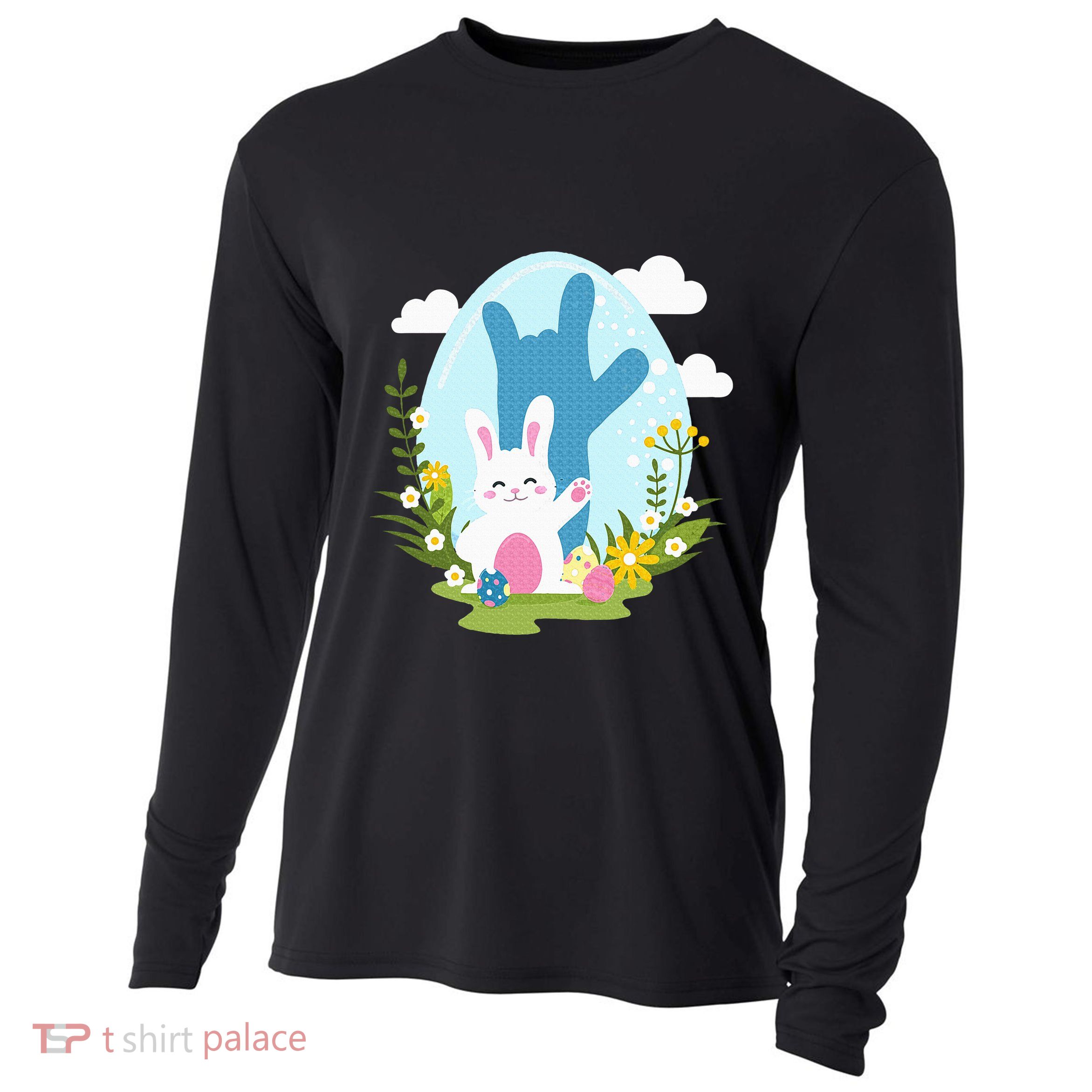 Asl Easter Bunny Reflection I Love You Hand Sign Language Cooling Performance Long Sleeve Crew