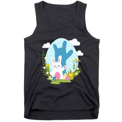 Asl Easter Bunny Reflection I Love You Hand Sign Language Tank Top