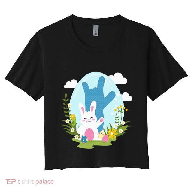 Asl Easter Bunny Reflection I Love You Hand Sign Language Crop Top