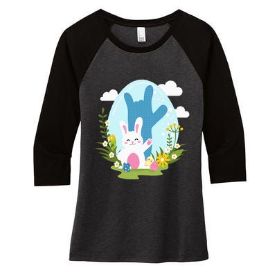 Asl Easter Bunny Reflection I Love You Hand Sign Language Women's Tri-Blend 3/4-Sleeve Raglan Shirt