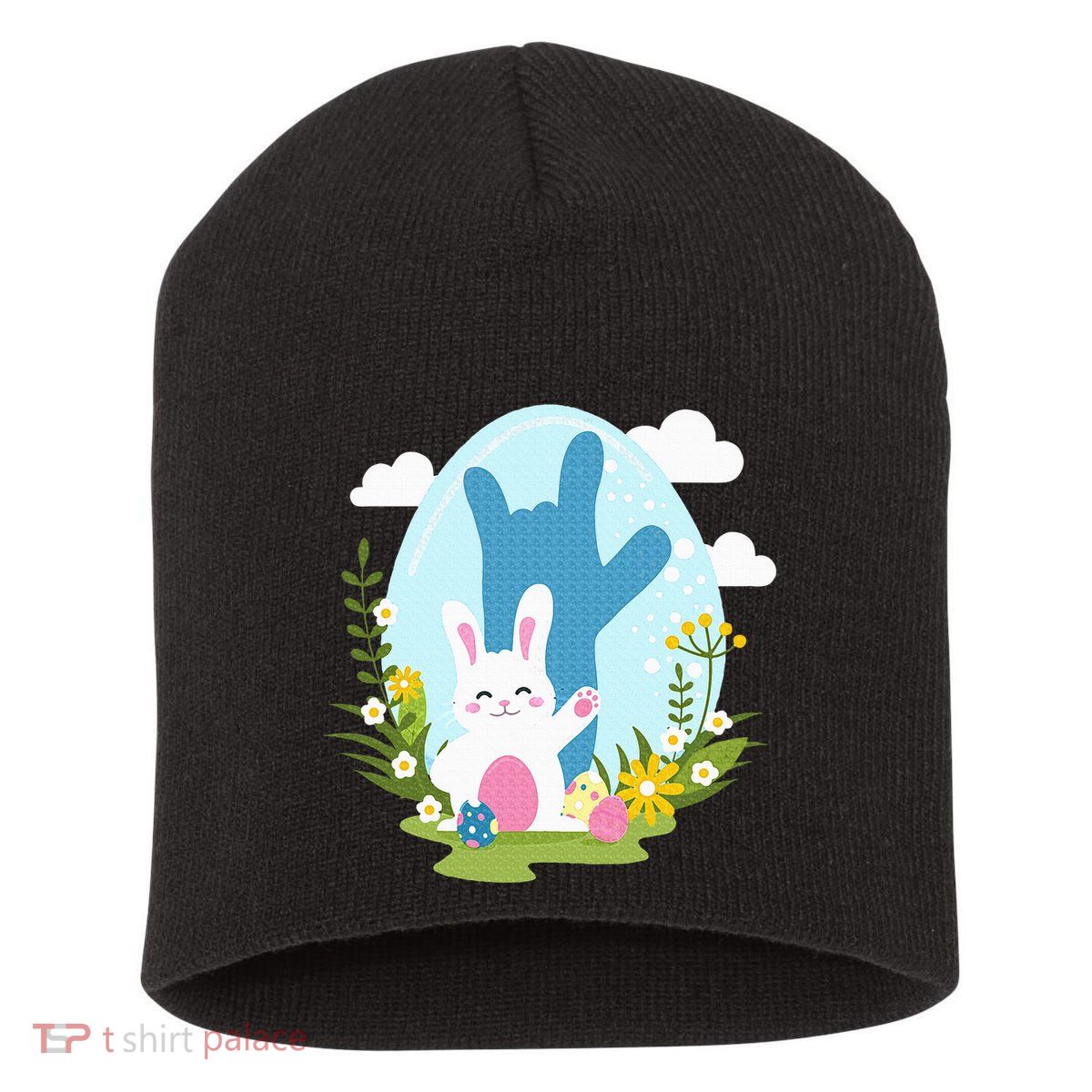 Asl Easter Bunny Reflection I Love You Hand Sign Language Short Acrylic Beanie