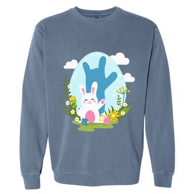 Asl Easter Bunny Reflection I Love You Hand Sign Language Garment-Dyed Sweatshirt