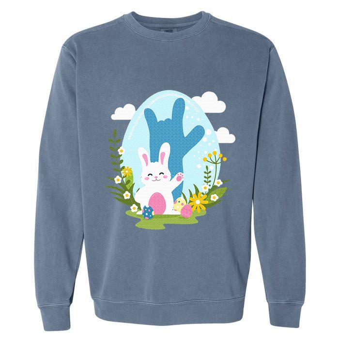 Asl Easter Bunny Reflection I Love You Hand Sign Language Garment-Dyed Sweatshirt