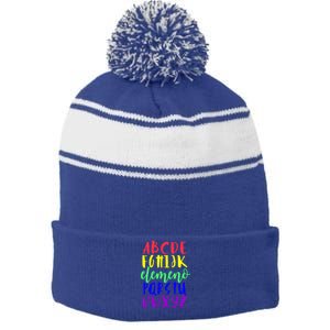 Abcs Eleo Colourful Cute Alphabet Student Teacher Gift Stripe Pom Pom Beanie