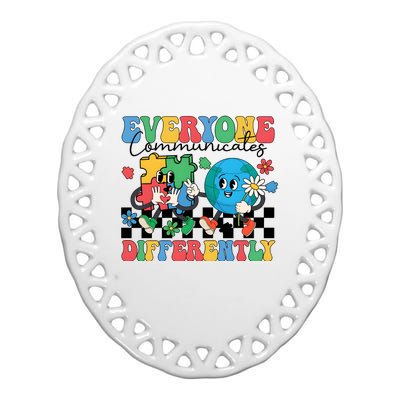 Autism Everyone Communicates Differently Ceramic Oval Ornament