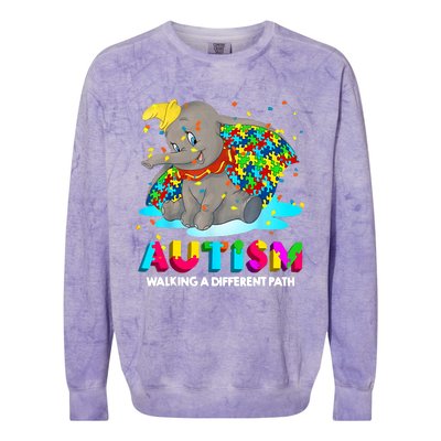 Autism Elephant Dumbo Walking A Different Path Autism Colorblast Crewneck Sweatshirt