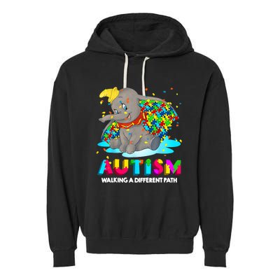 Autism Elephant Dumbo Walking A Different Path Autism Garment-Dyed Fleece Hoodie