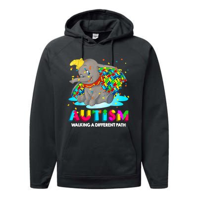 Autism Elephant Dumbo Walking A Different Path Autism Performance Fleece Hoodie