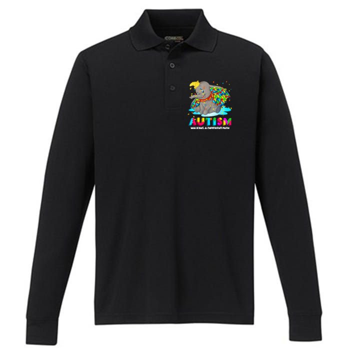 Autism Elephant Dumbo Walking A Different Path Autism Performance Long Sleeve Polo