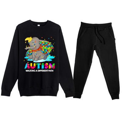 Autism Elephant Dumbo Walking A Different Path Autism Premium Crewneck Sweatsuit Set