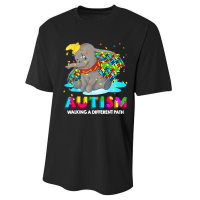 Autism Elephant Dumbo Walking A Different Path Autism Performance Sprint T-Shirt