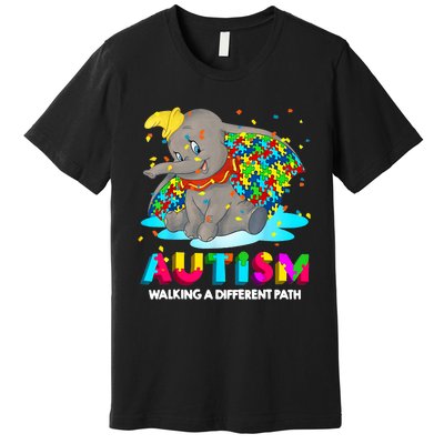 Autism Elephant Dumbo Walking A Different Path Autism Premium T-Shirt