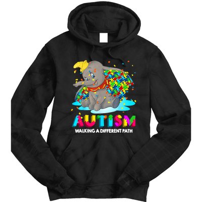 Autism Elephant Dumbo Walking A Different Path Autism Tie Dye Hoodie