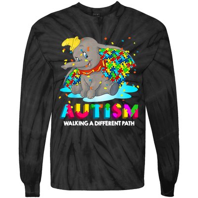 Autism Elephant Dumbo Walking A Different Path Autism Tie-Dye Long Sleeve Shirt