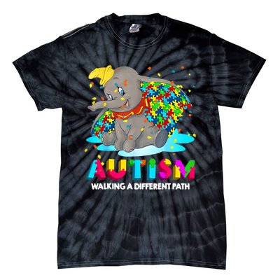 Autism Elephant Dumbo Walking A Different Path Autism Tie-Dye T-Shirt