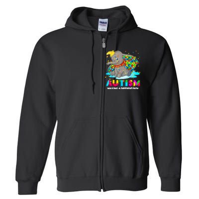 Autism Elephant Dumbo Walking A Different Path Autism Full Zip Hoodie