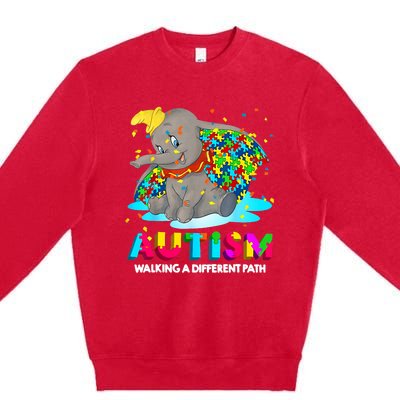 Autism Elephant Dumbo Walking A Different Path Autism Premium Crewneck Sweatshirt