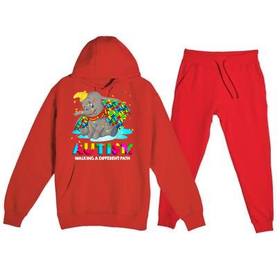 Autism Elephant Dumbo Walking A Different Path Autism Premium Hooded Sweatsuit Set