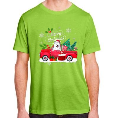 American Eskimo Dog Merry Christmas Reindeer Truck Xmas Tree Adult ChromaSoft Performance T-Shirt