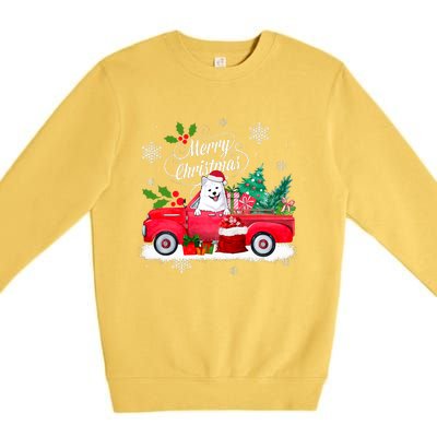 American Eskimo Dog Merry Christmas Reindeer Truck Xmas Tree Premium Crewneck Sweatshirt