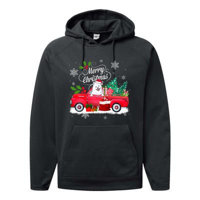 American Eskimo Dog Merry Christmas Reindeer Truck Xmas Tree Performance Fleece Hoodie