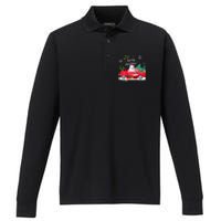 American Eskimo Dog Merry Christmas Reindeer Truck Xmas Tree Performance Long Sleeve Polo