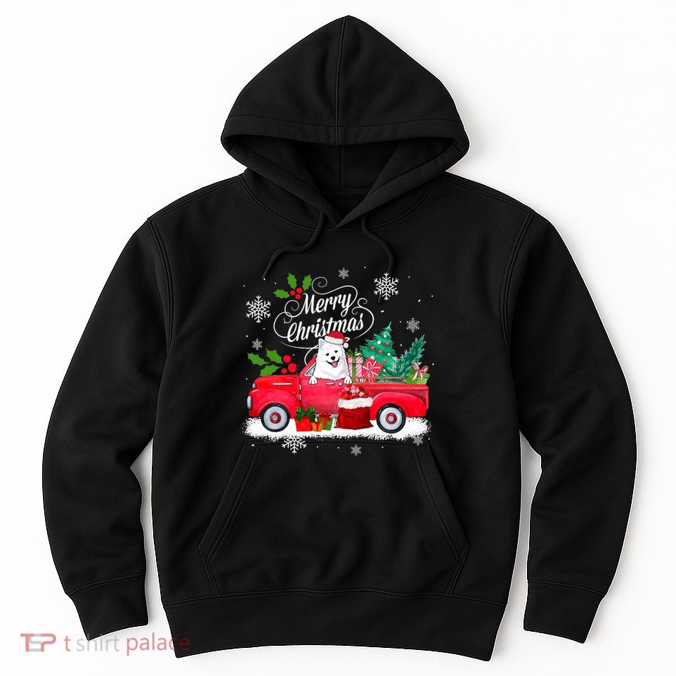 American Eskimo Dog Merry Christmas Reindeer Truck Xmas Tree Hoodie