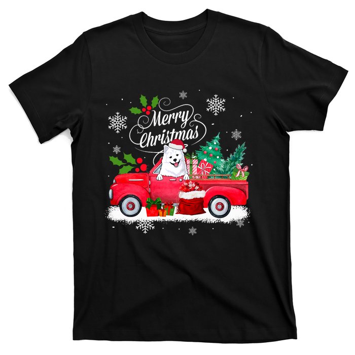 American Eskimo Dog Merry Christmas Reindeer Truck Xmas Tree T-Shirt