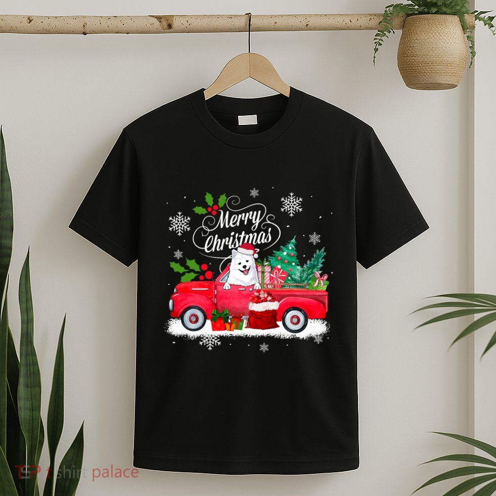 American Eskimo Dog Merry Christmas Reindeer Truck Xmas Tree T-Shirt