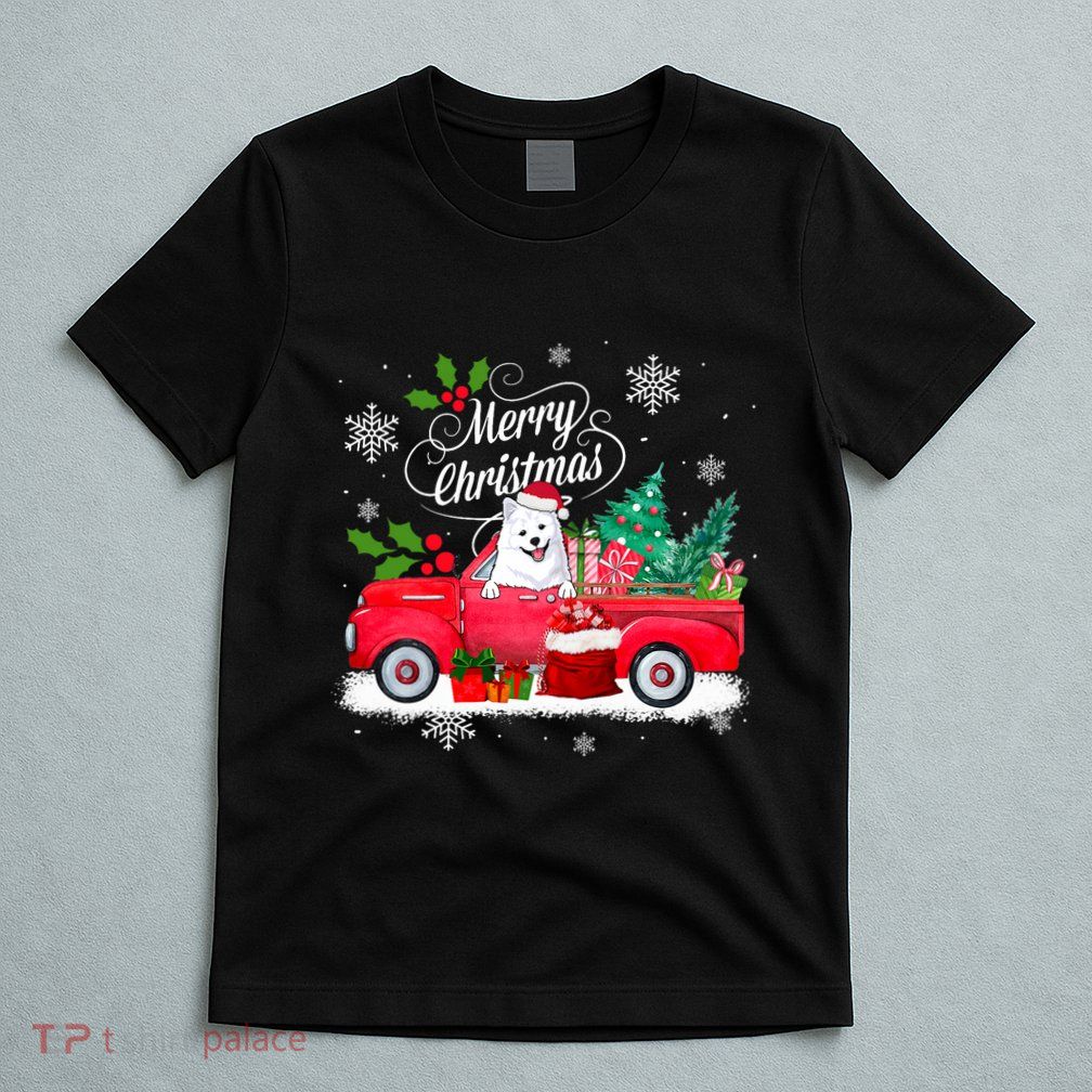 American Eskimo Dog Merry Christmas Reindeer Truck Xmas Tree T-Shirt
