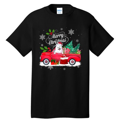 American Eskimo Dog Merry Christmas Reindeer Truck Xmas Tree Tall T-Shirt