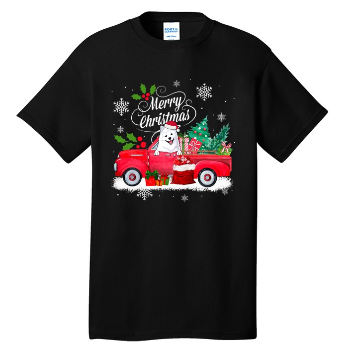 American Eskimo Dog Merry Christmas Reindeer Truck Xmas Tree Tall T-Shirt