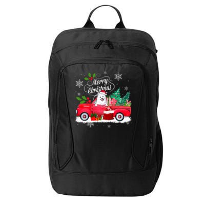 American Eskimo Dog Merry Christmas Reindeer Truck Xmas Tree City Backpack