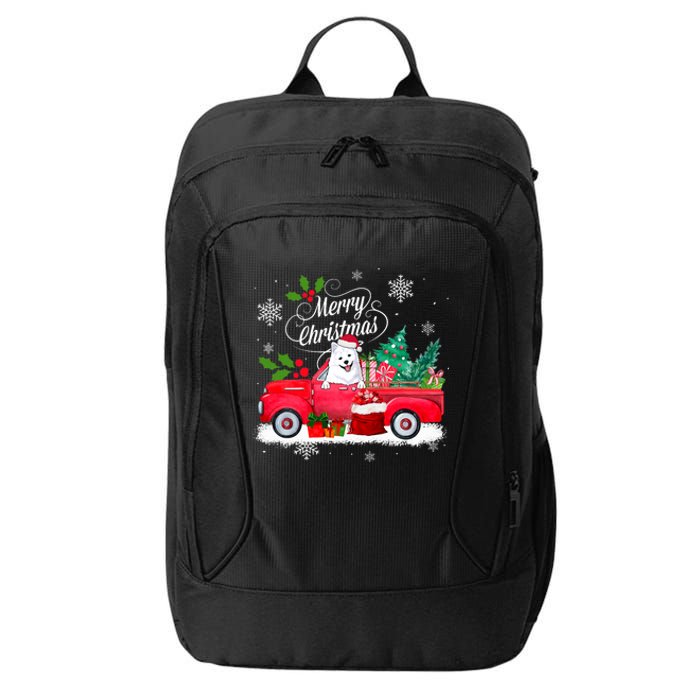 American Eskimo Dog Merry Christmas Reindeer Truck Xmas Tree City Backpack