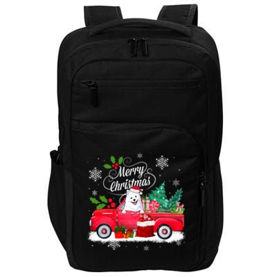 American Eskimo Dog Merry Christmas Reindeer Truck Xmas Tree Impact Tech Backpack