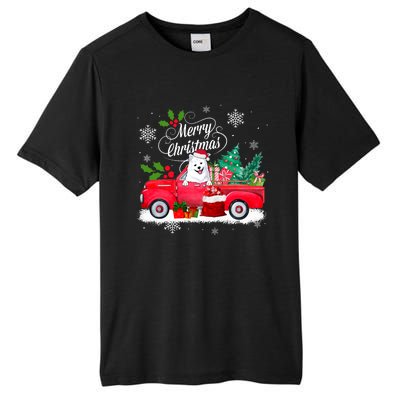 American Eskimo Dog Merry Christmas Reindeer Truck Xmas Tree Tall Fusion ChromaSoft Performance T-Shirt