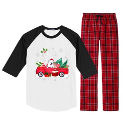 American Eskimo Dog Merry Christmas Reindeer Truck Xmas Tree Raglan Sleeve Pajama Set