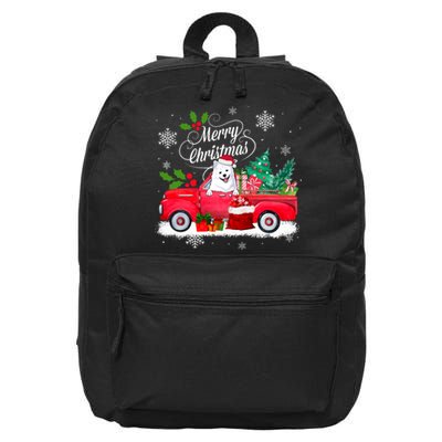 American Eskimo Dog Merry Christmas Reindeer Truck Xmas Tree 16 in Basic Backpack