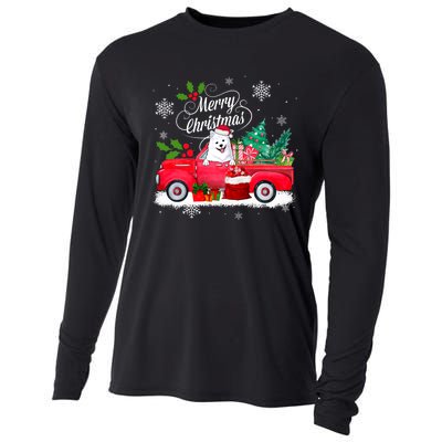 American Eskimo Dog Merry Christmas Reindeer Truck Xmas Tree Cooling Performance Long Sleeve Crew