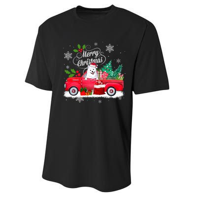 American Eskimo Dog Merry Christmas Reindeer Truck Xmas Tree Performance Sprint T-Shirt