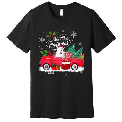 American Eskimo Dog Merry Christmas Reindeer Truck Xmas Tree Premium T-Shirt