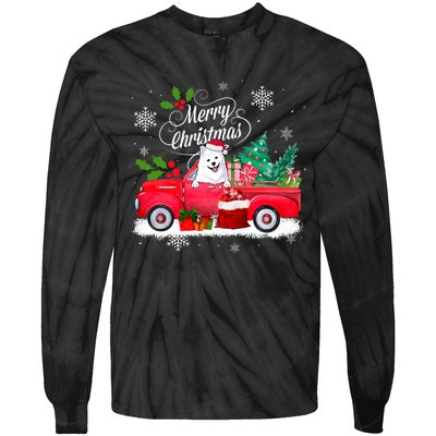 American Eskimo Dog Merry Christmas Reindeer Truck Xmas Tree Tie-Dye Long Sleeve Shirt