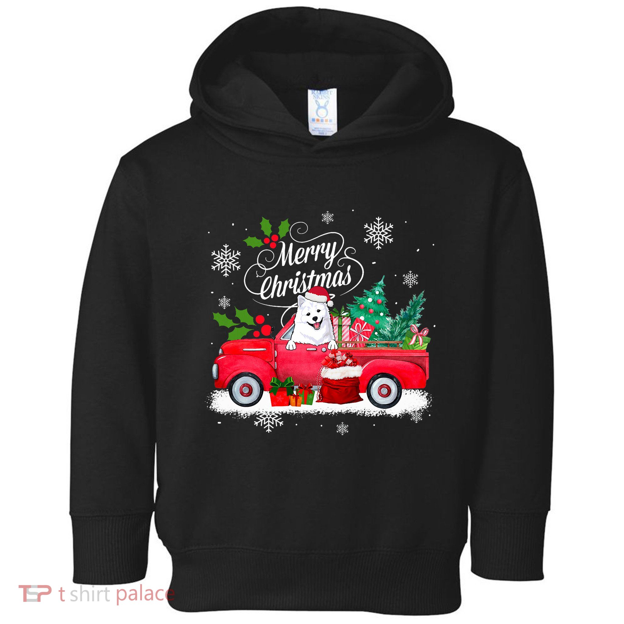 American Eskimo Dog Merry Christmas Reindeer Truck Xmas Tree Toddler Hoodie