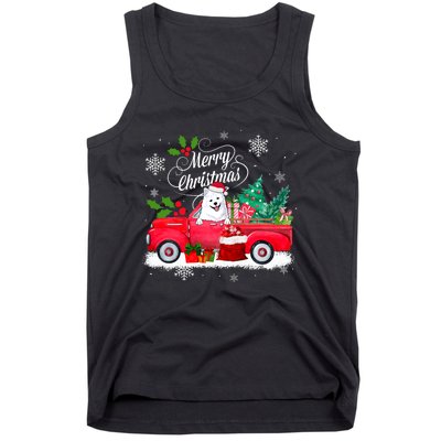 American Eskimo Dog Merry Christmas Reindeer Truck Xmas Tree Tank Top