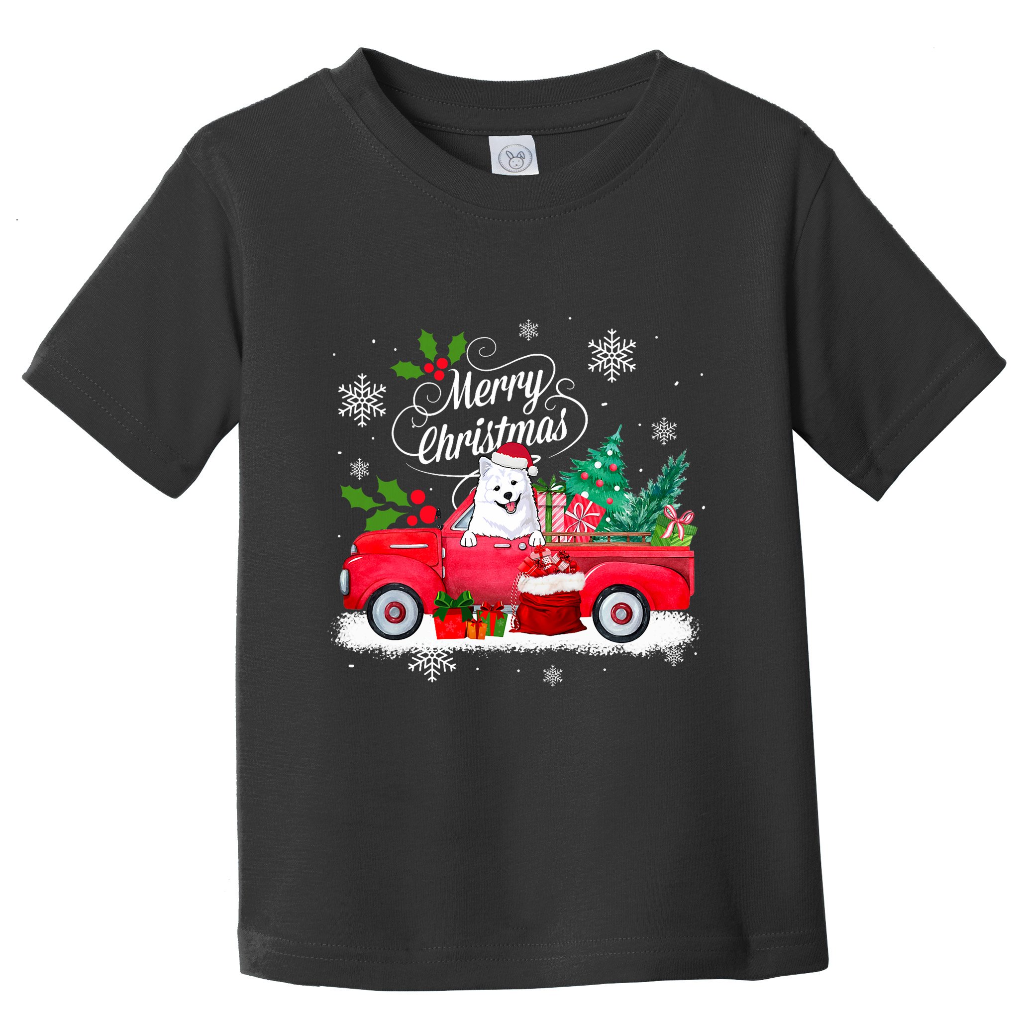 American Eskimo Dog Merry Christmas Reindeer Truck Xmas Tree Toddler T-Shirt