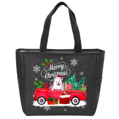 American Eskimo Dog Merry Christmas Reindeer Truck Xmas Tree Zip Tote Bag