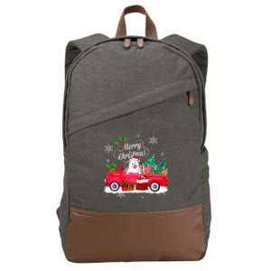 American Eskimo Dog Merry Christmas Reindeer Truck Xmas Tree Cotton Canvas Backpack